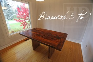 Details: 5 ft Reclaimed Wood Table - 36" wide - Reclaimed Hemlock - 3" plank posts style base - Premium epoxy/matte polyurethane finish Gerald Reinink