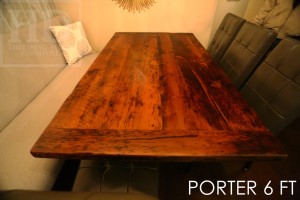 Details: 6 ft Reclaimed Wood Table - 42" wide - Reclaimed Hemlock - Black stain treatment on base - Premium epoxy/matte polyurethane finish