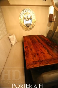 Details: 6 ft Reclaimed Wood Table - 42" wide - Reclaimed Hemlock - Black stain treatment on base - Premium epoxy/matte polyurethane finish