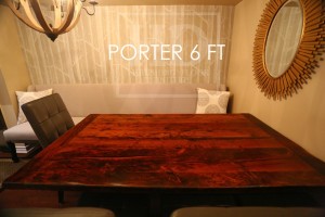 Details: 6 ft Reclaimed Wood Table - 42" wide - Reclaimed Hemlock - Black stain treatment on base - Premium epoxy/matte polyurethane finish