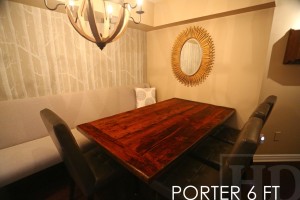 Details: 6 ft Reclaimed Wood Table - 42" wide - Reclaimed Hemlock - Black stain treatment on base - Premium epoxy/matte polyurethane finish