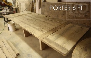 Details: 6 ft Reclaimed Wood Table - 42" wide - Reclaimed Hemlock - Black stain treatment on base - Premium epoxy/matte polyurethane finish