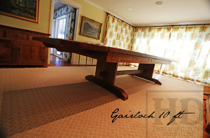 Details of Table: 10' Trestle Table - 48" wide - Premium epoxy and matte polyurethane finish - Two 18" leaves making total length 13 ft when extended - 4" skirting - 8 drawers