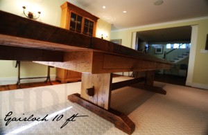 Details of Table: 10' Trestle Table - 48" wide - Premium epoxy and matte polyurethane finish - Two 18" leaves making total length 13 ft when extended - 4" skirting - 8 drawers