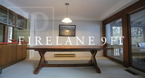 Specs: 9 ft Sawbuck Table - 46" wide - Premium epoxy/matte polyurethane finish - Reclaimed Threshing Floor Hemlock - 6.5" bread-edge boards Gerald Reinink