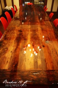 modern reclaimed wood table, reclaimed wood tables Ontario, HD Threshing, High Gloss Reclaimed Wood Table, Gerald Reinink, barnwood tables Ontario