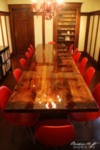 modern reclaimed wood table, reclaimed wood tables Ontario, HD Threshing, High Gloss Reclaimed Wood Table, Gerald Reinink, barnwood tables Ontario