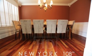 Table details: 108" Harvest Table - 54" wide - Premium epoxy resin + matte polyurethane finish - Reclaimed Hemlock Barnwood Threshing Floor - 2" Top - Cabriole Legs - Gerald Reinink