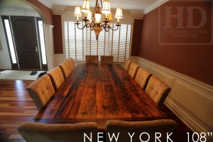 Table details: 108" Harvest Table - 54" wide - Premium epoxy resin + matte polyurethane finish - Reclaimed Hemlock Barnwood Threshing Floor - 2" Top - Cabriole Legs - Gerald Reinink