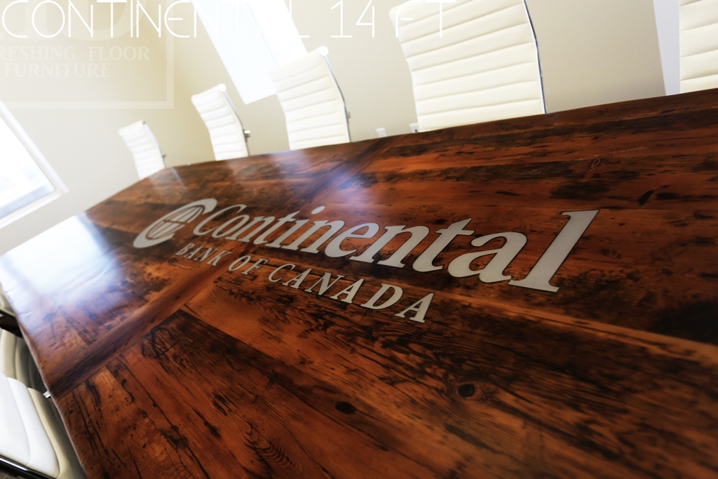 reclaimed wood boardroom tables Ontario, reclaimed wood tables Ontario, boardroom table, boardroom, epoxy/matte polyurethane finish