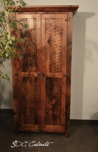 Details: Reclaimed Wood Storage Hutch Cabinet - 80" height - 36" width - Lee Valley hardware - internal shelving - Polyurethane clearcoat finish - 1" Reclaimed Wood Construction - crown molding