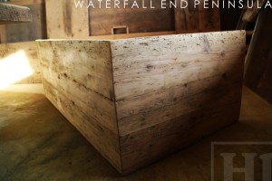 reclaimed wood islands Ontario, reclaimed wood island,waterfall end, reclaimed wood, Gerald Reinink