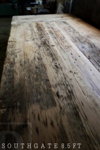 Details of Dining Set: 8.5 ft Trestle Table - Violin Shaped Base - 46" wide - Reclaimed Threshing Floor Hemlock 2" top - Premium epoxy and matte polyurethane finish - One 18" leaf - 8 Mill style chairs (black with sandthroughs + polyurethane clearcoat finish) - Two 46" trestle style benches Gerald Reinink