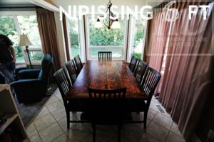 reclaimed wood tables Ontario, Kitchener, epoxy finish, dining, farmhouse, Mennonite furniture, solid wood, harvest tables