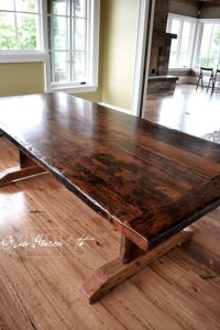 reclaimed wood tables Ontario, cottage tables, trestle table, Gerald Reinink, Barnboard Hemlock, Custom Built, epoxy finish