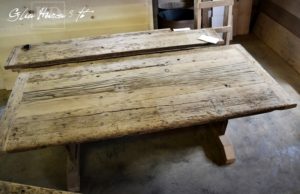 reclaimed wood tables Ontario, cottage tables, trestle table, Gerald Reinink, Barnboard Hemlock, Custom Built, epoxy finish