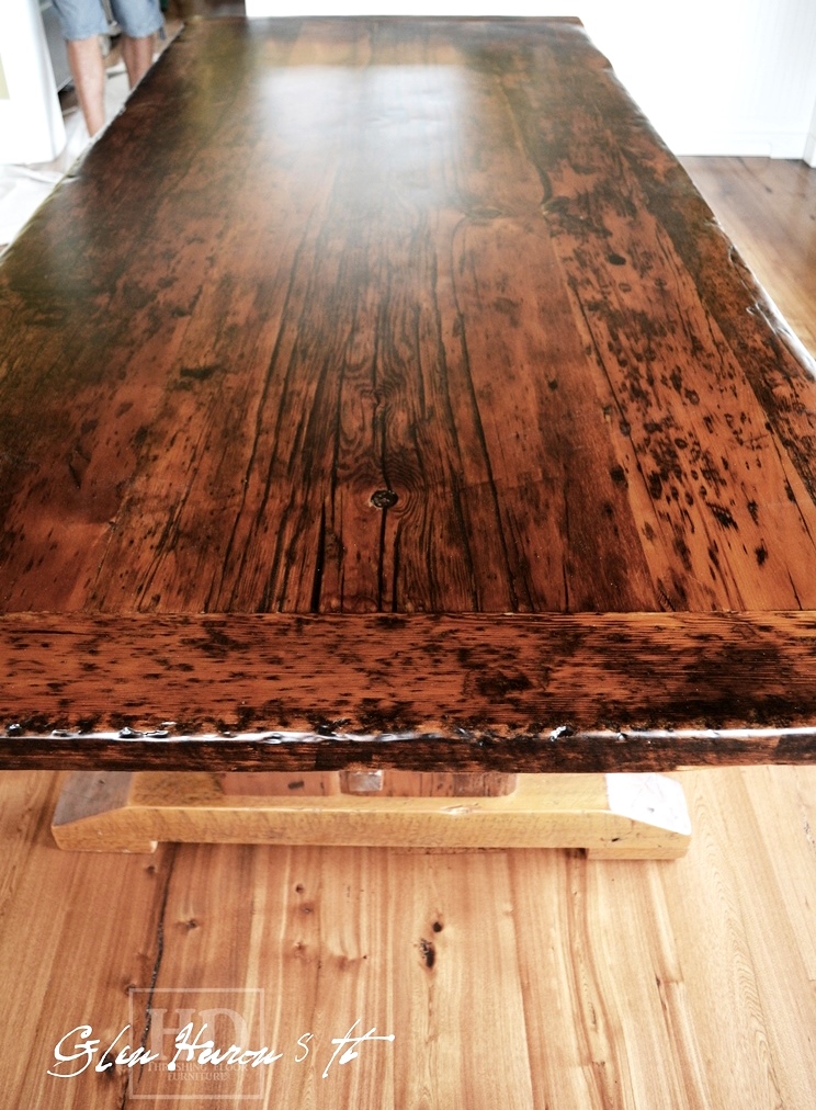 reclaimed wood tables Ontario, cottage tables, trestle table, Gerald Reinink, Barnboard Hemlock, Custom Built, epoxy finish