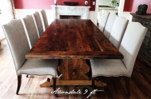 reclaimed wood tables Toronto, epoxy finish, barnwood dining table