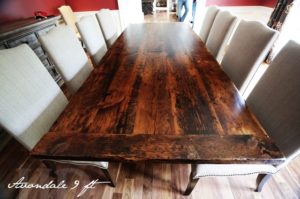 reclaimed wood tables Toronto, epoxy finish, barnwood dining table