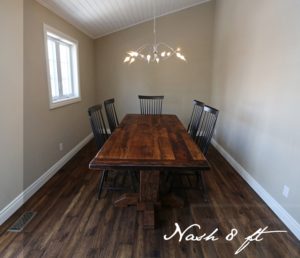 reclaimed wood pedestal tables Ontario, Kitchener, Ontario, Hand-Hewn Beams, Gerald Reinink, HD Threshing Floor Furniture, epoxy, Shaker style chairs, barnwood, farmhouse, dining