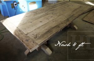 reclaimed wood pedestal tables Ontario, Kitchener, Ontario, Hand-Hewn Beams, Gerald Reinink, HD Threshing Floor Furniture, epoxy, Shaker style chairs, barnwood, farmhouse, dining