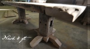 reclaimed wood pedestal tables Ontario, Kitchener, Ontario, Hand-Hewn Beams, Gerald Reinink, HD Threshing Floor Furniture, epoxy, Shaker style chairs, barnwood, farmhouse, dining