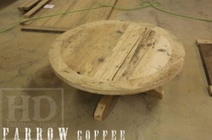 reclaimed wood coffee table Ontario, round coffee tables, epoxy, barnwood, epoxy, salvaged wood table Gerald Reinink, Muskoka, Ontario
