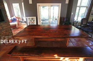 reclaimed wood tables Waterloo Ontario, salvaged wood table, reclaimed hemlock, Waterloo, Gerald Reinink, HD Threshing Floor Furniture, epoxy, resin, trestle