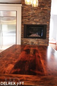 reclaimed wood tables Waterloo Ontario, salvaged wood table, reclaimed hemlock, Waterloo, Gerald Reinink, HD Threshing Floor Furniture, epoxy, resin, trestle