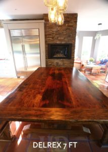 reclaimed wood tables Waterloo Ontario, salvaged wood table, reclaimed hemlock, Waterloo, Gerald Reinink, HD Threshing Floor Furniture, epoxy, resin, trestle