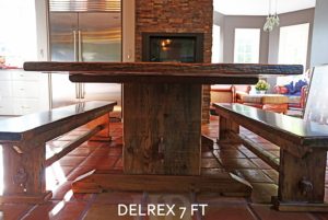reclaimed wood tables Waterloo Ontario, salvaged wood table, reclaimed hemlock, Waterloo, Gerald Reinink, HD Threshing Floor Furniture, epoxy, resin, trestle