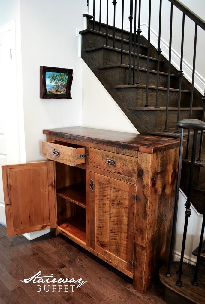 reclaimed wood buffet, Toronto, Ontario, reclaimed wood console, hallway, epoxy, polyurethane, HD Threshing, Gerald Reinink