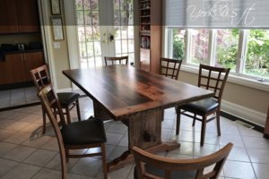 Toronto reclaimed wood table, trestle, epoxy, resin, polyurethane, Hemlock, barnwood, kitchen table