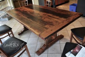 Toronto reclaimed wood table, trestle, epoxy, resin, polyurethane, Hemlock, barnwood, kitchen table