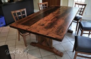 Toronto reclaimed wood table, trestle, epoxy, resin, polyurethane, Hemlock, barnwood, kitchen table
