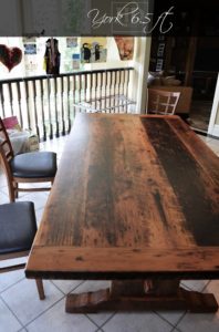 Toronto reclaimed wood table, trestle, epoxy, resin, polyurethane, Hemlock, barnwood, kitchen table