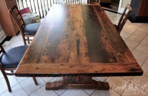 Toronto reclaimed wood table, trestle, epoxy, resin, polyurethane, Hemlock, barnwood, kitchen table