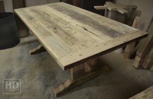 Toronto reclaimed wood table, trestle, epoxy, resin, polyurethane, Hemlock, barnwood, kitchen table