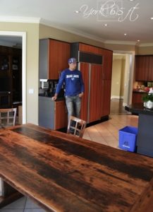 Toronto reclaimed wood table, trestle, epoxy, resin, polyurethane, Hemlock, barnwood, kitchen table