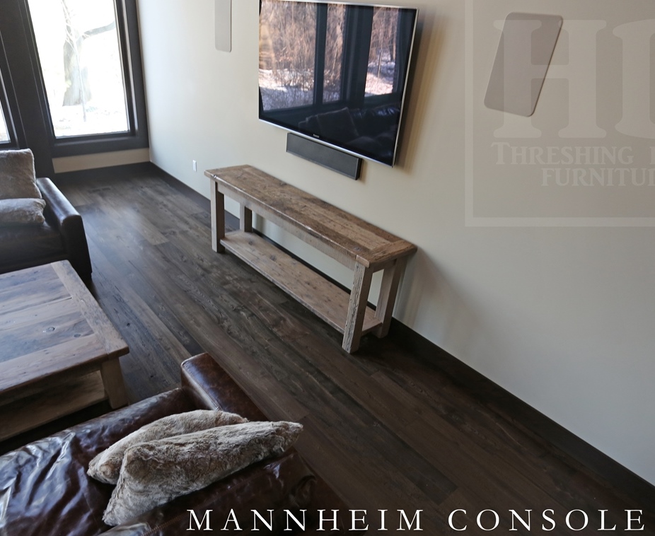 console table, hallway table, Ontario, Toronto, sofa table, barnwood sofa table, barnboard furniture, reclaimed wood table, grey, gray, HD Threshing, Gerald Reinink, HD Threshing Floor Furniture, epoxy finish, resin