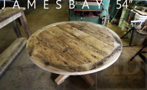 reclaimed wood round table, hemlock, epoxy, Gerald Reinink, HD Threshing Floor Furniture, hand-hewn beams