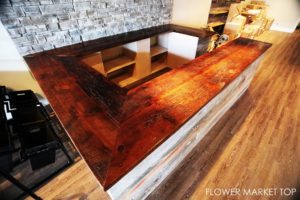 reclaimed wood counter top, store displays, barnwood tops