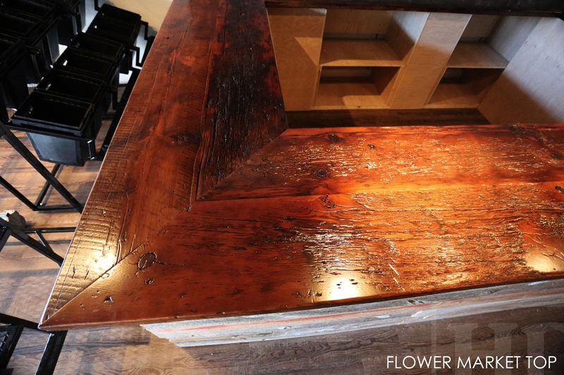 reclaimed wood counter top, store displays, barnwood tops