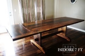 reclaimed wood trestle table, reclaimed wood tables Ontario, reclaimed Wood Tables Ontario, epoxy, extendable, solid wood, mennonite, epoxy