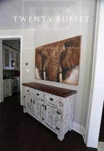 reclaimed wood console table, buffet, barnwood cabinet, hemlock, whitewash, distressed white, lee valley hardware, HD Threshing, Gerald R