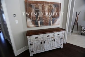 reclaimed wood console table, buffet, barnwood cabinet, hemlock, whitewash, distressed white, lee valley hardware, HD Threshing, Gerald R