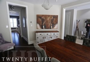 reclaimed wood console table, buffet, barnwood cabinet, hemlock, whitewash, distressed white, lee valley hardware, HD Threshing, Gerald R