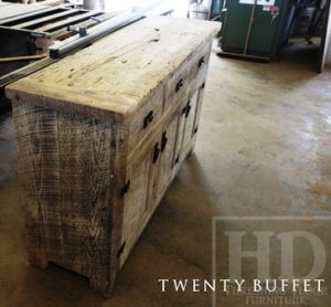 reclaimed wood console table, buffet, barnwood cabinet, hemlock, whitewash, distressed white, lee valley hardware, HD Threshing, Gerald R