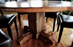 cottage tables Ontario, cottage life, reclaimed wood round table, solid wood round tables Ontario, Mennonite furniture, Muskoka, epoxy