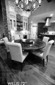 reclaimed wood tables Ontario, barnwood tables Ontario, round table, round pedestal table, hemlock
